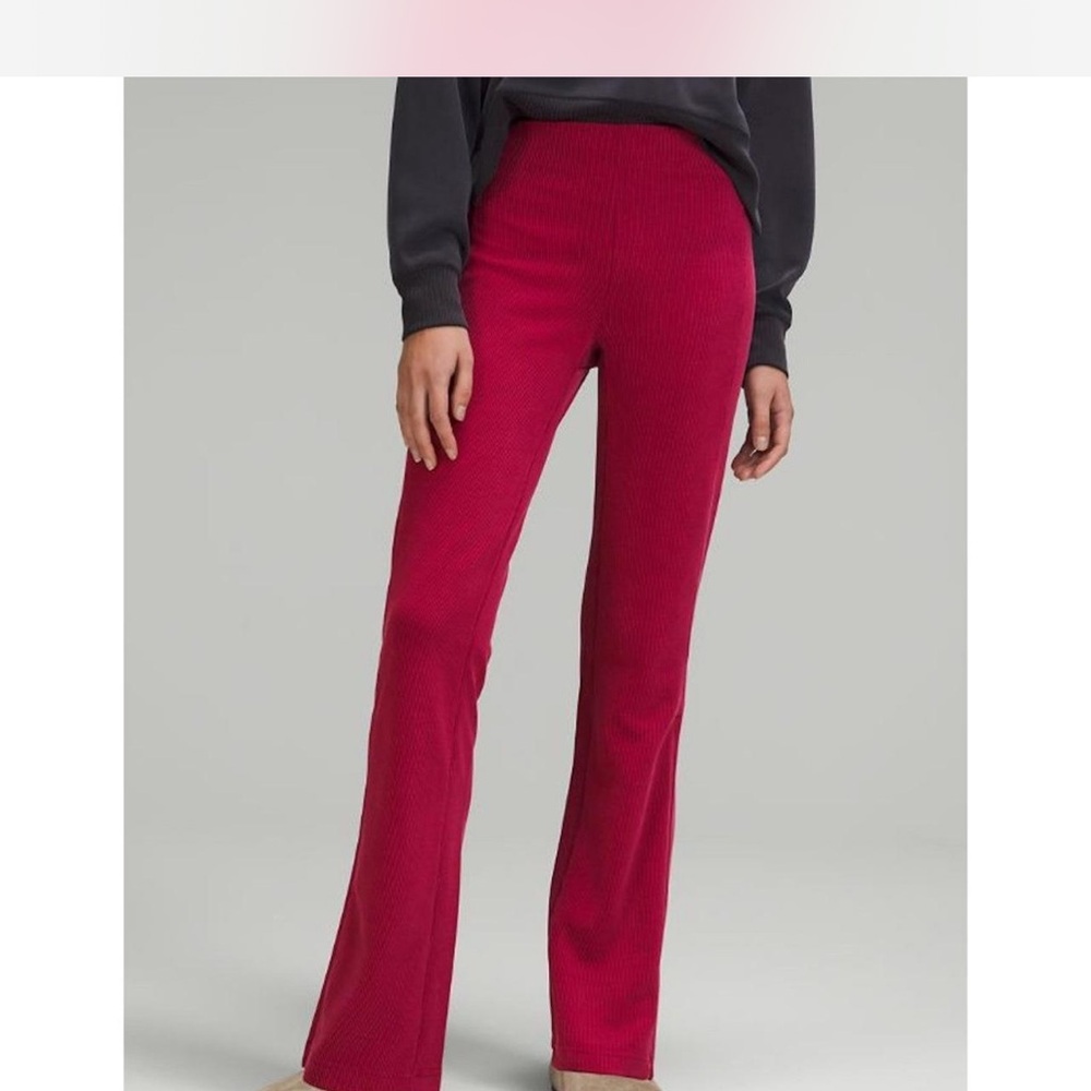 Lululemon Brushed Softstreme Ribbed Zip Flare Pant Pomegranate 8 Never Worn - Picture 2 of 8